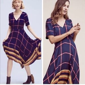 Anthropologie HD in Paris Windowpane Handkerchief Hem Midi Dress Size 8